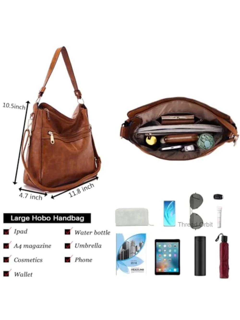 4PCS Handbag and Wallet Set Large Hobo Vegan Leather Crossbody Shoulder